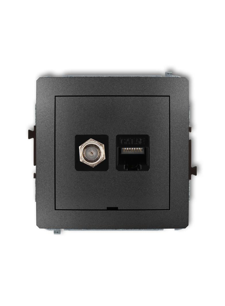 DECO Mechanizm gniazda antenowego poj. typu F (SAT) + gniazda komp. poj. 1xRJ45, kat. 5e, 8-stykowy,