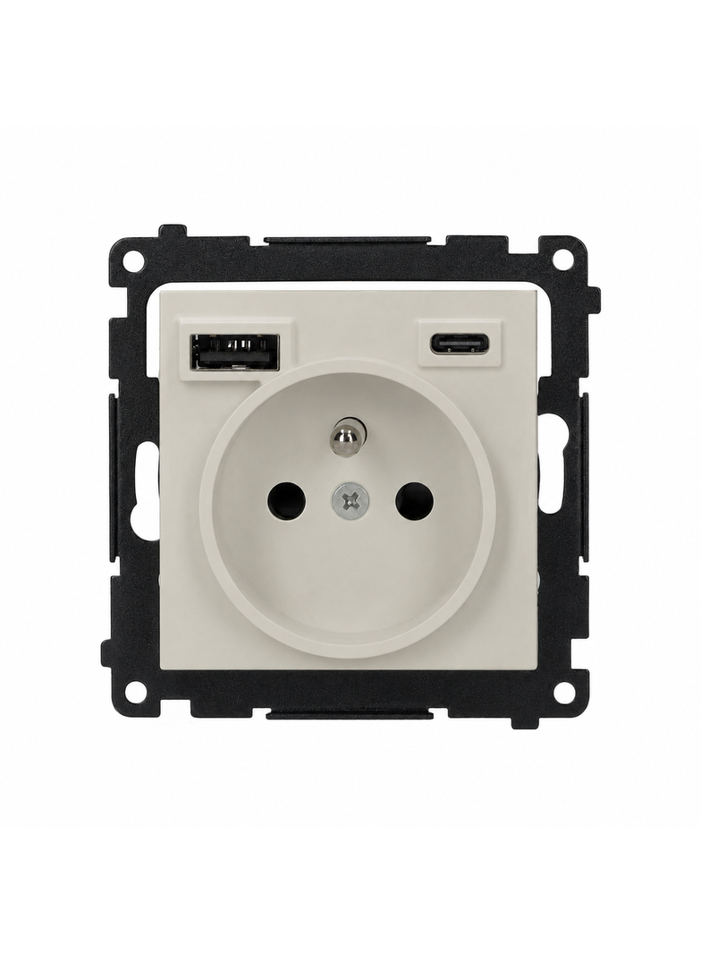 Simon 55 Gniazdo pojedyncze z ładowarką 2xUSB typu C+A 2.1A kaszmirowy TGZ1ZUSB2CA.01/142