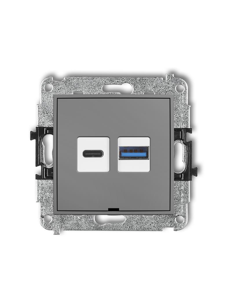 ICON Ładowarka USB podwójna USB C + USB A, 20W max., bez pola opisowego szary mat 27ICUSBBO-8 KARLIK