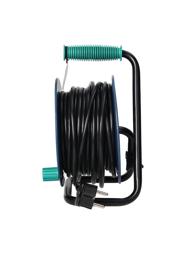 Przedłużacz bębnowy MINI, 4 gniazda 2P+Z, metalowy stojak, polwinit H05VV-F 3x1mm2 , długość 15m, turkusowy OR-AE-1339/T ORNO