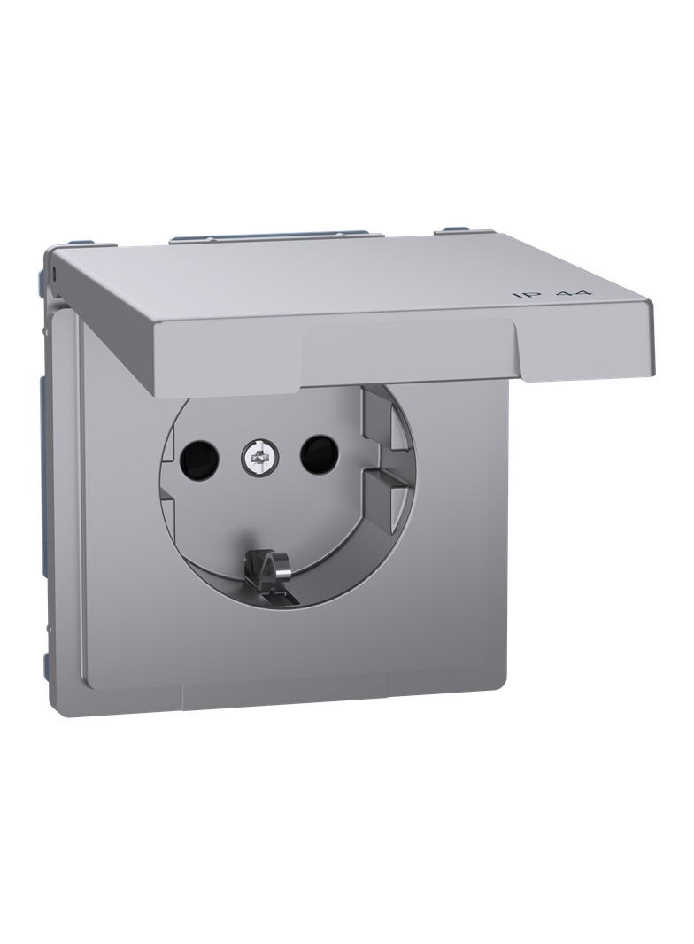 SCHUKO gniazdko elektryczne, w. hng.lid, IP44, zamknięty., screwl. term., ss., Sys.Des.