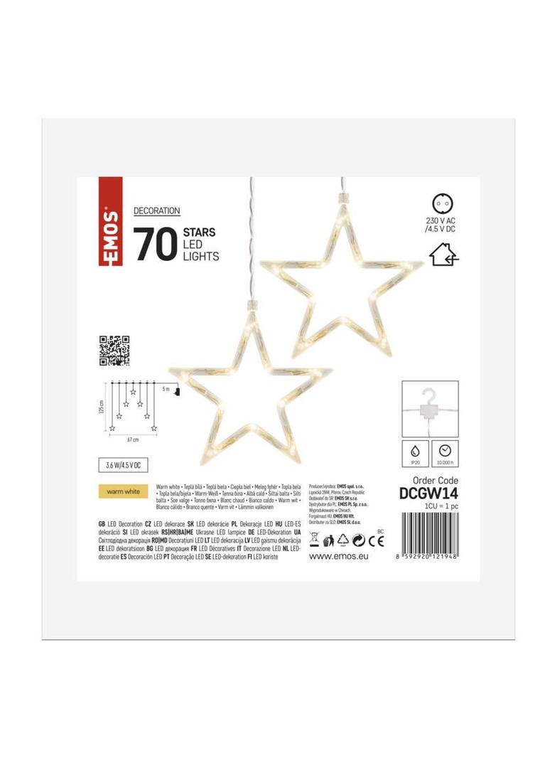 Lampki świąteczne kurtyna 70 LED sople gwiazdki 67x125 cm ciepła biel IP44 DCGW14 EMOS
