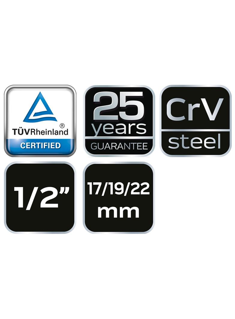 Klucz do kół krzyżakowy, wzmacniany, 17 x 19 x 22 x 1/2" mm