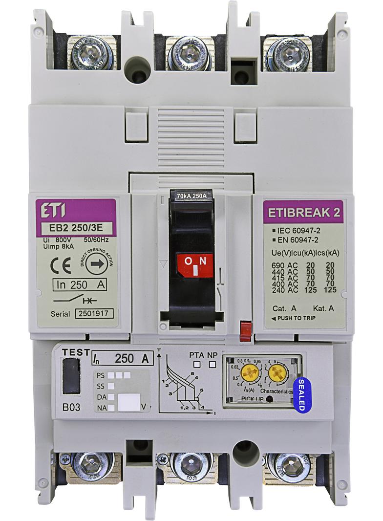 Wyłącznik mocy 70kA wyzw. elektroniczny EB2 250/3E 250A 3P 004671304 ETI