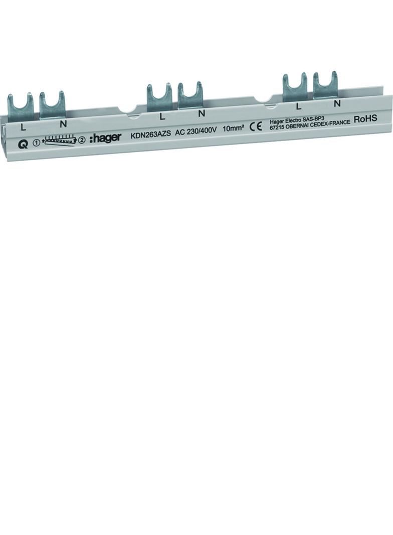 Szyna grzebieniowa widełkowa pozioma LN przerwa 1M + akc 10mm2 63A 10M KDN263AZS HAGER