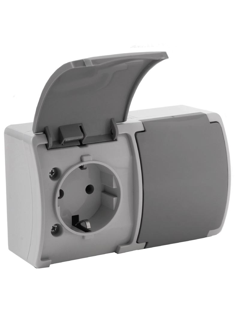 Gniazdo podwójne Schuko AQUATIC IP44 szary-grafit 10 szt. OR-OE-7106(GS)/GR/10 ORNO