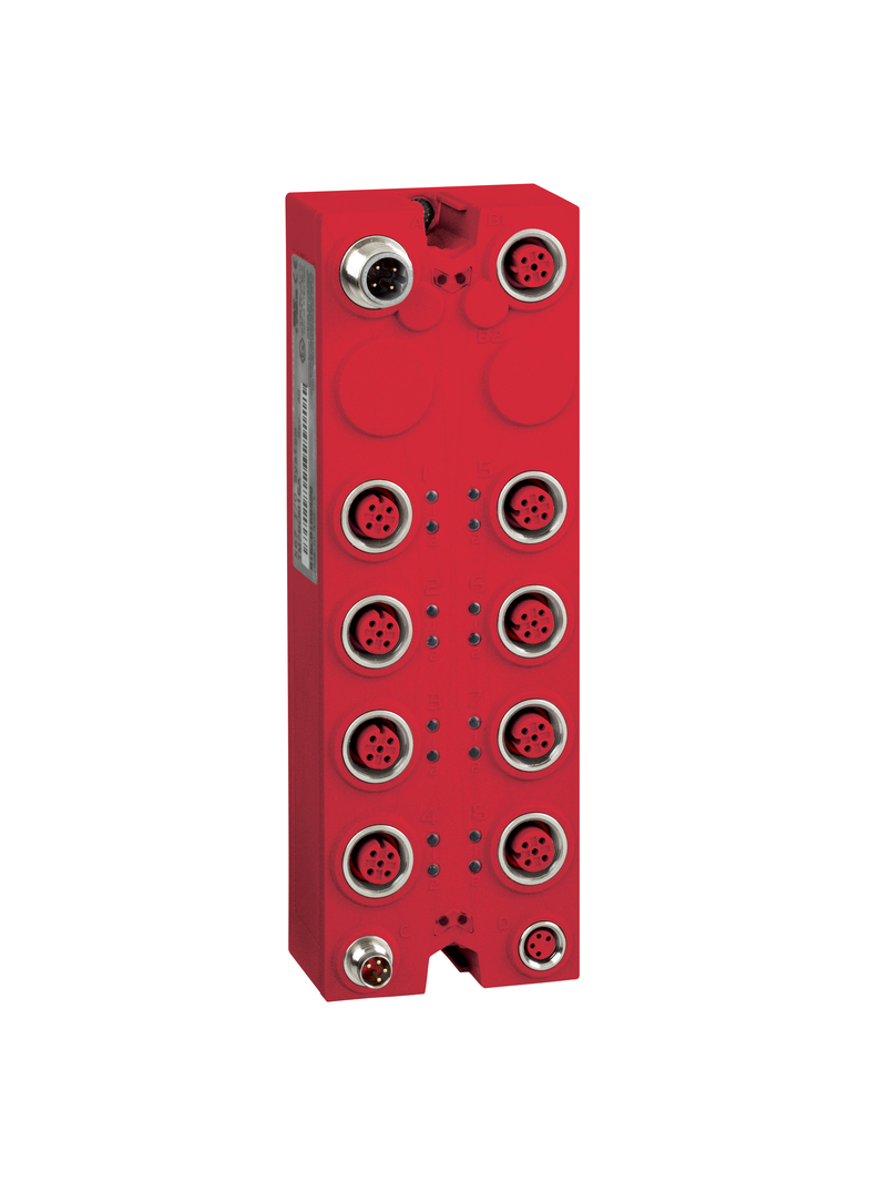 Modicon TM7, moduł rozszerzeń We/Wy cyfrowych bezpieczeństwa, 8 wejść sink, 4 wyjścia tranzystorowe,