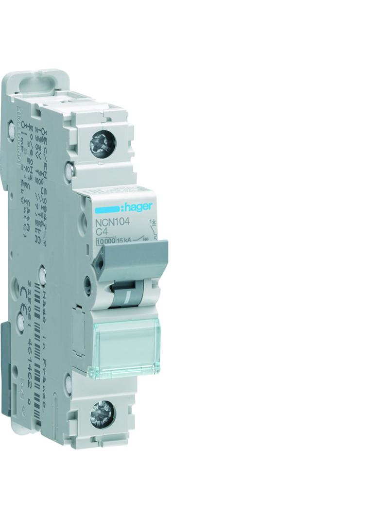 MCB Wyłącznik nadprądowy 10kA/15kA 1P C 4A NCN104 HAGER