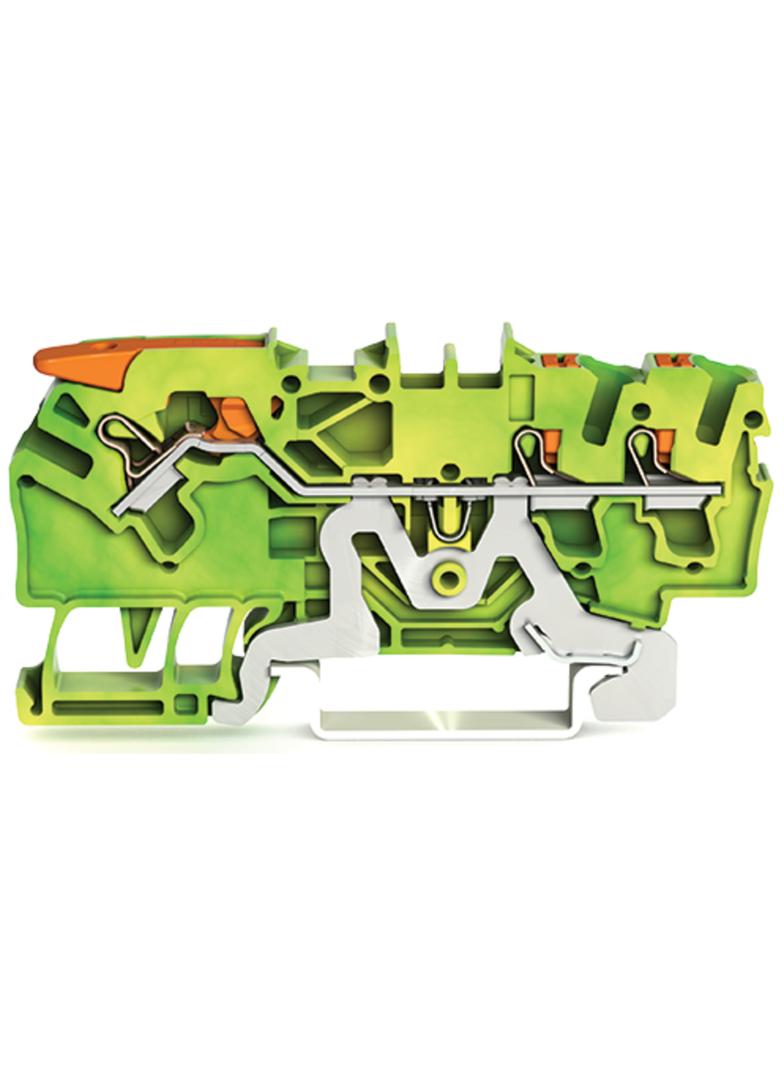 3-przewodowa złączka PE z dźwignią i przyciskiem 2,5 mm2, żółto-zielony