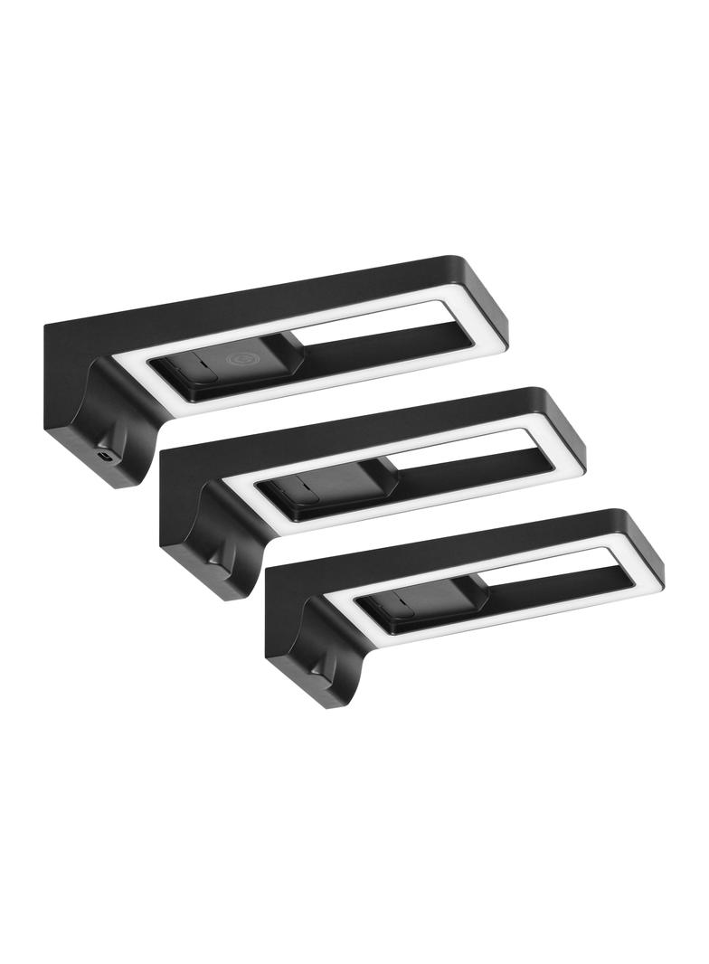 ARTUS zestaw 3 lamp podszafkowych LED, 3x3W, 3x225lm, 4000K, z włącznikiem dotykowym i USB, czarne