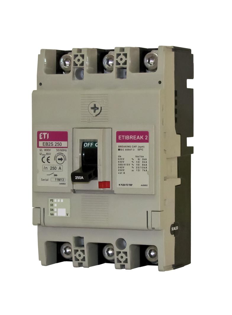 Wyłącznik mocy 40kA wyzw. TM (bez regulacji) EB2S 250/4HF 200A 4p 004671877 ETI