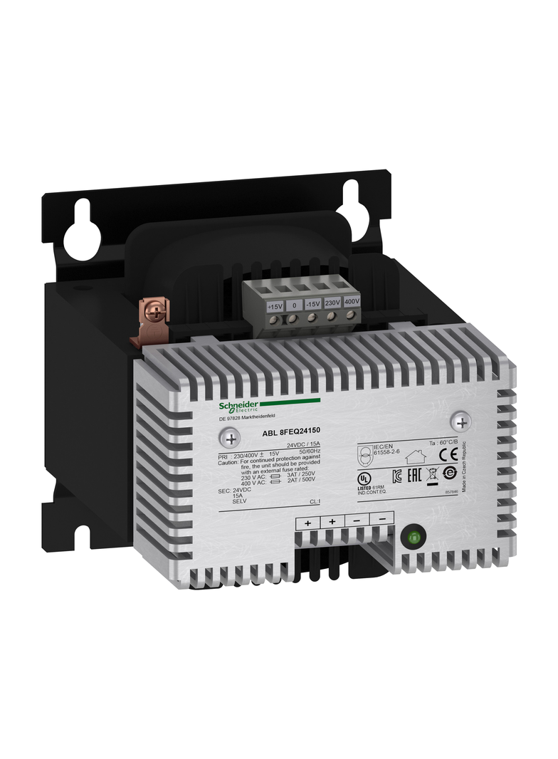 Phaseo zasilacz prostujący i filtrujący 1 lub 2 fazowy 400 V AC 24 V 15 A ABL8FEQ24150 Schneider