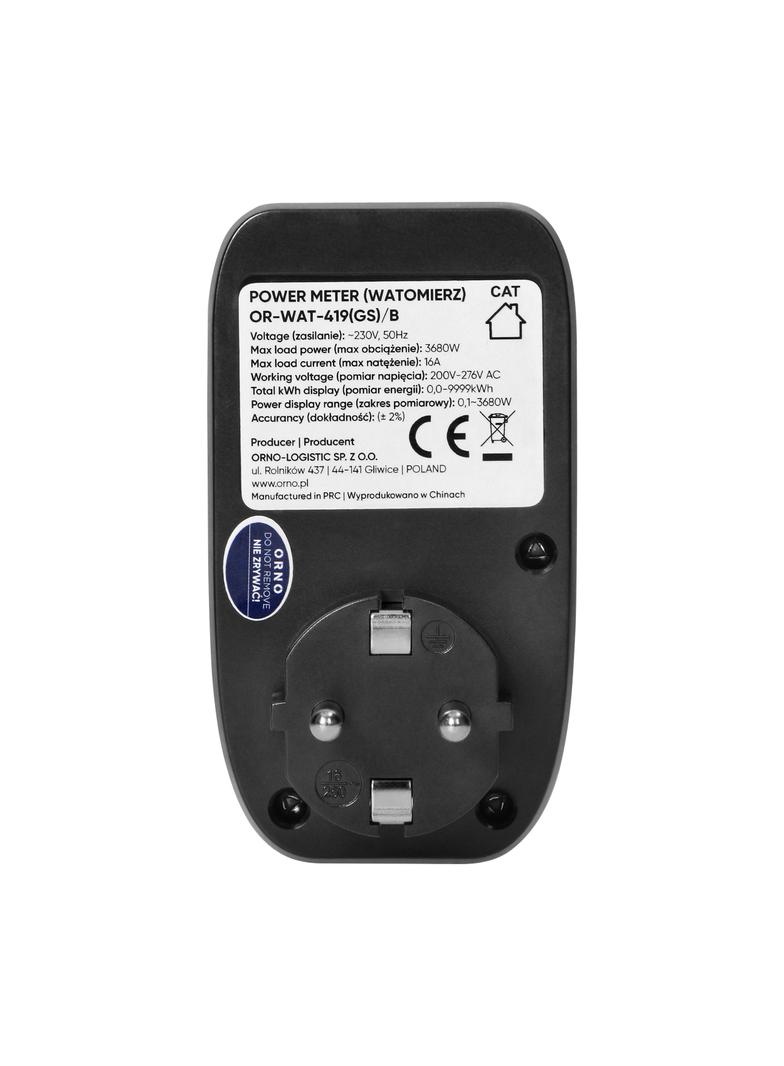 Watomierz, kalkulator energii z wyświetlaczem LCD, wersja schuko, czarny