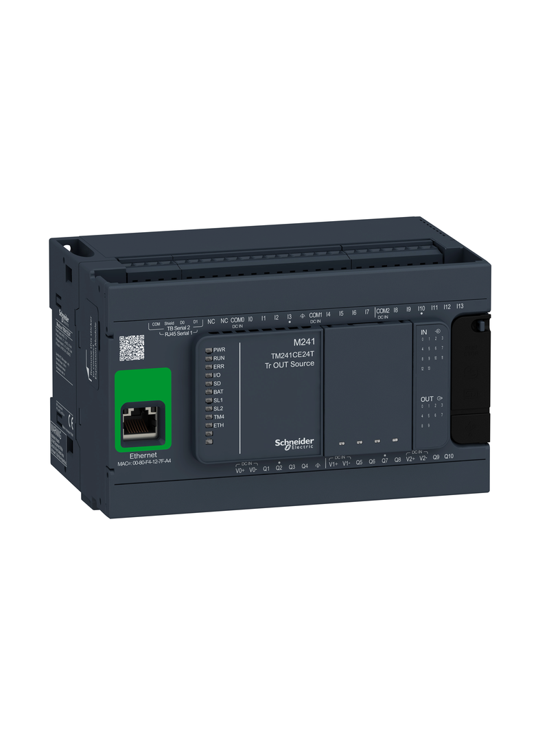 Modicon M241, sterownik, RJ45, Ethernet, 14 wejść, 10 wyjść tranzystorowych PNP, 24 VDC