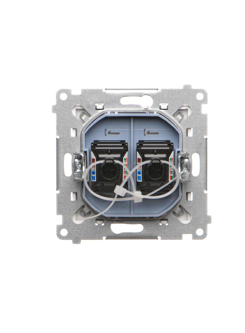 Simon 55 Gniazdo komputerowe podwójne RJ45 kategoria 6 z przesłoną przeciwkurzową Biały mat