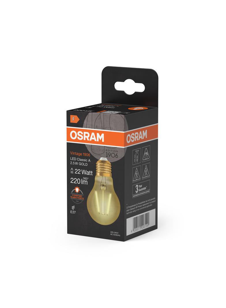 Lampa LED Vintage 1906 CL A Filament szkło przezroczyste GOLD 22 non-dim 2,5W 824 E27