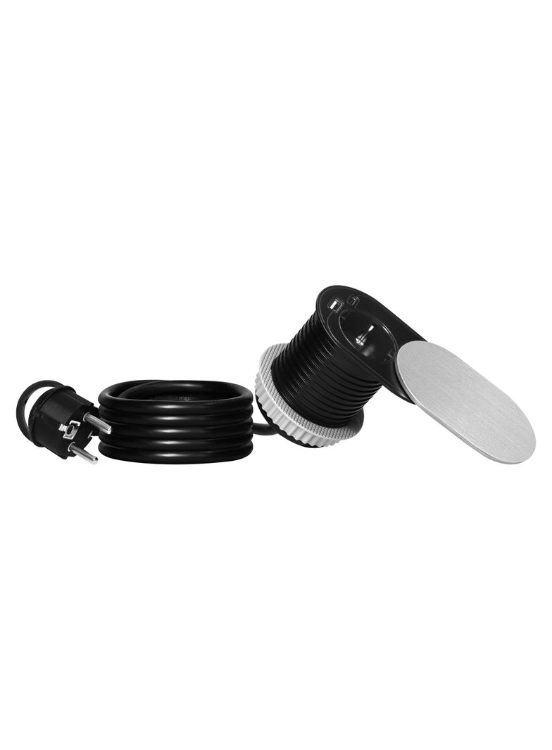 Gniazdo meblowe O6cm, wpuszczane w blat z przesuwną pokrywką, ładowarką USB i przewodem 1,9m, 1x2P+Z OR-GM-9042(GS)/G ORNO