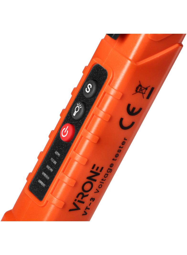 Indukcyjny tester napięcia, 12-1000 V AC/DC, latarka, pomarańczowy VT-3 ORNO