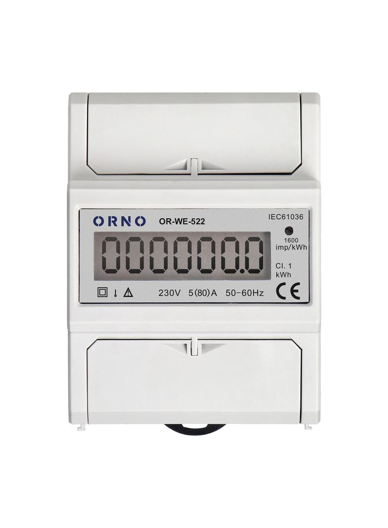 1-fazowy wskaźnik zużycia energii elektrycznej, 80A, 5 modułÓW, DIN TH-35mm OR-WE-522 ORNO