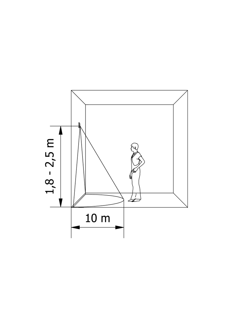 CZUJNIK RUCHU CR-1, MAX 1200W, AC220-240V, 50/60HZ, KĄT DZIAŁANIA 180*, ZASIĘG 10M ± 1,8- 2,5M, IP44