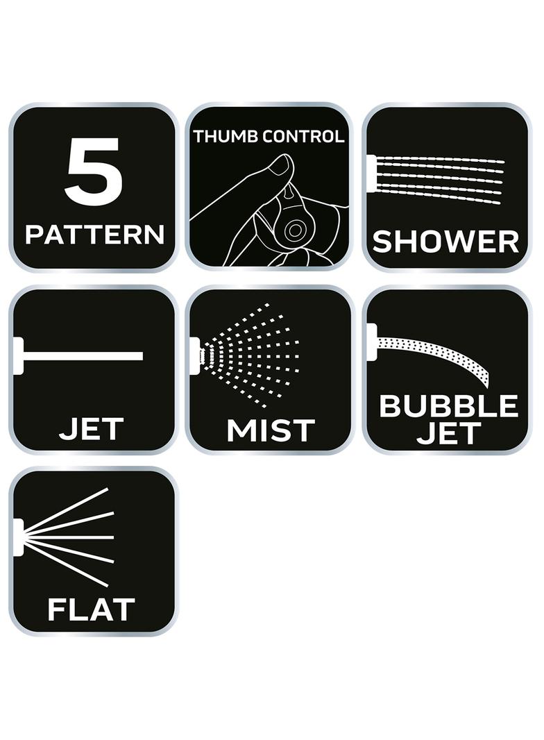 Zraszacz wielofunkcyjny, 5 funkcji, z płynną regulacj, metalowa tarcza
