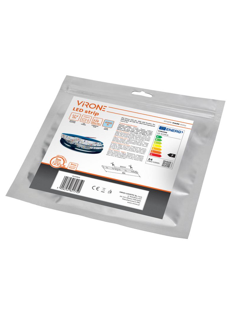 Taśma LED 12V 2835 60L/m 4,8W/m IP20 6000K 5m LD-9/5M/6 ORNO