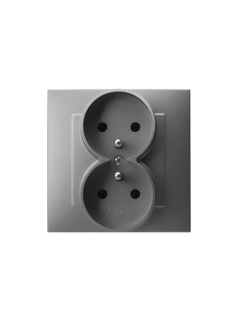 SZAFIR Gniazdo podwójne z uziemieniem kompletne z ramką - kolor szary mat
