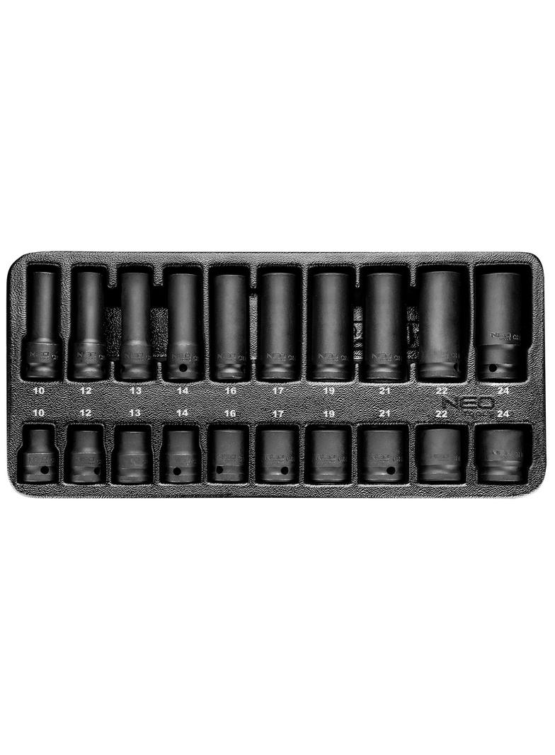 Nasadki udarowe 1/2", 10-24 mm, zestaw 20 szt., wkładka