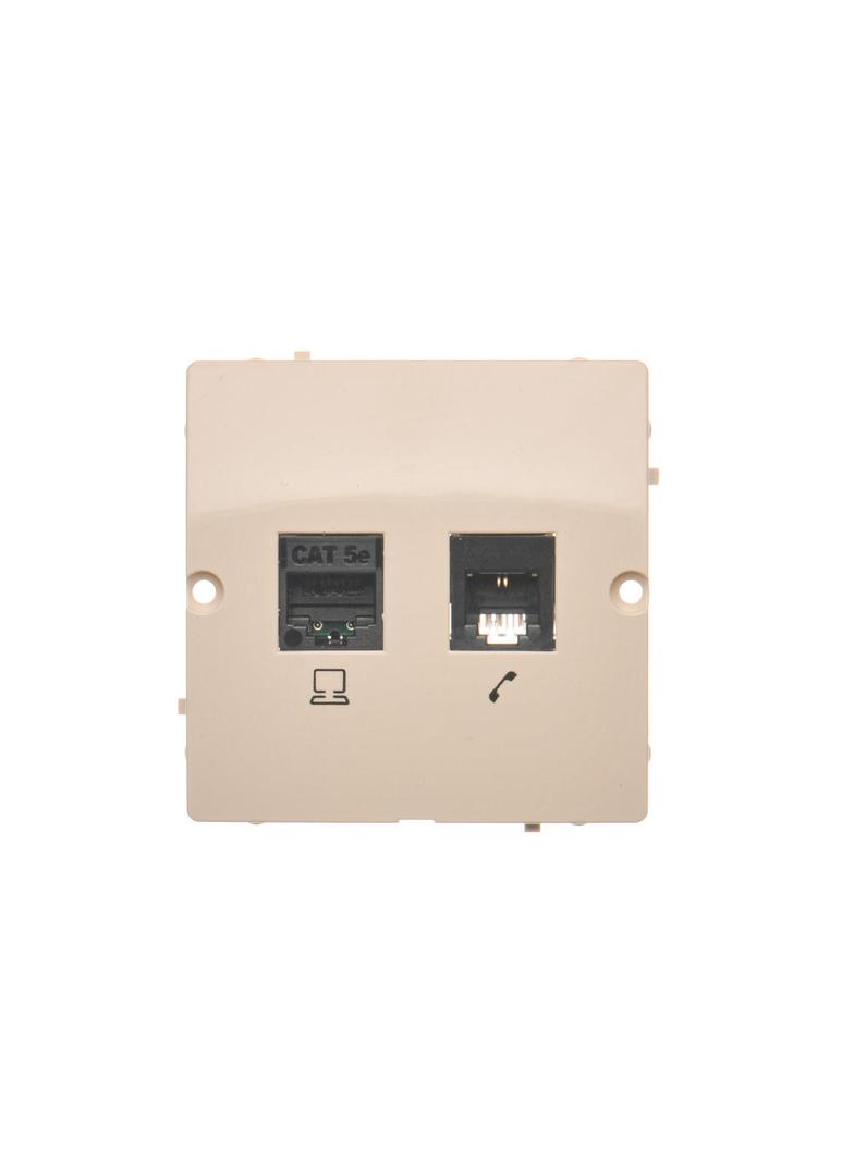 Simon Basic Gniazdo komputerowe RJ45 kat.5e+telefoniczne RJ11 Montaż gniazda na wkręty do puszki beż