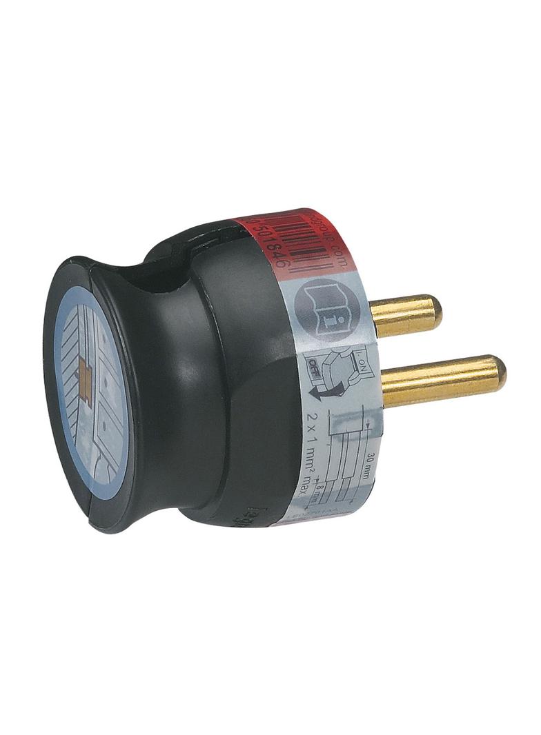 Wtyczka 2P 16A Plastikowa Czarna Płaska (Mała Głębokość) Helmo 050184 LEGRAND