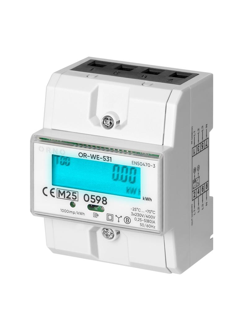 3-fazowy licznik energii elektrycznej, 80A, MID, 3 moduły, DIN TH-35mm
