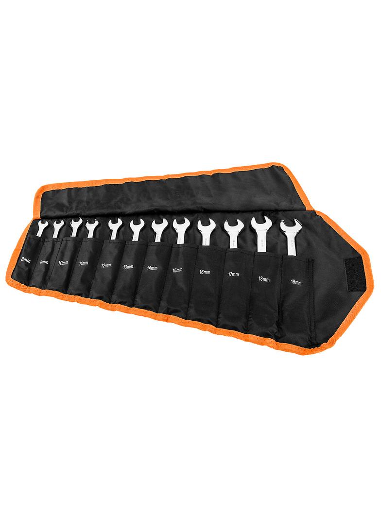 Klucze płasko oczkowe z grzechotką i przełącznikiem, zestaw 12 szt., 8 - 19 mm, miękkie etui