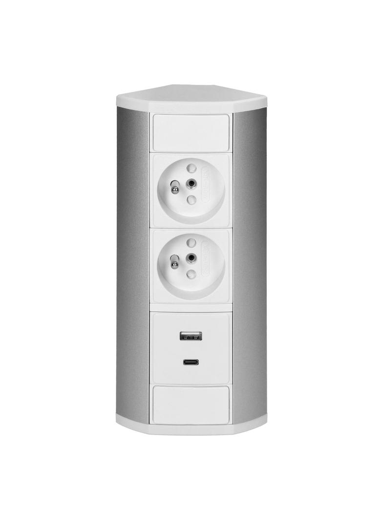 Gniazdo meblowe narożne 2xUSB kuchnia biało-srebrne OR-GM-9039/W-G VIRONE