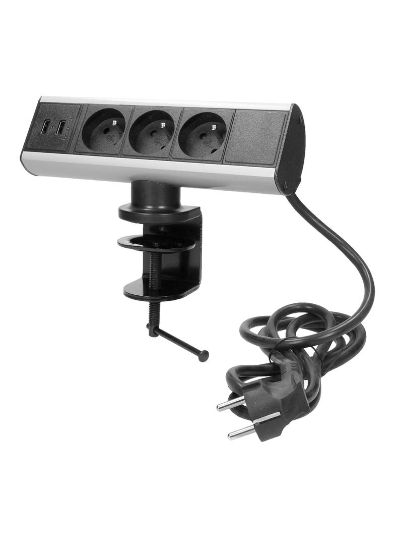Gniazdo meblowe z uchwytem montażowym ładowarką USB i przewodem 1,8m 3x2P+Z 2xUSB (typ A 2,1A) FS-7