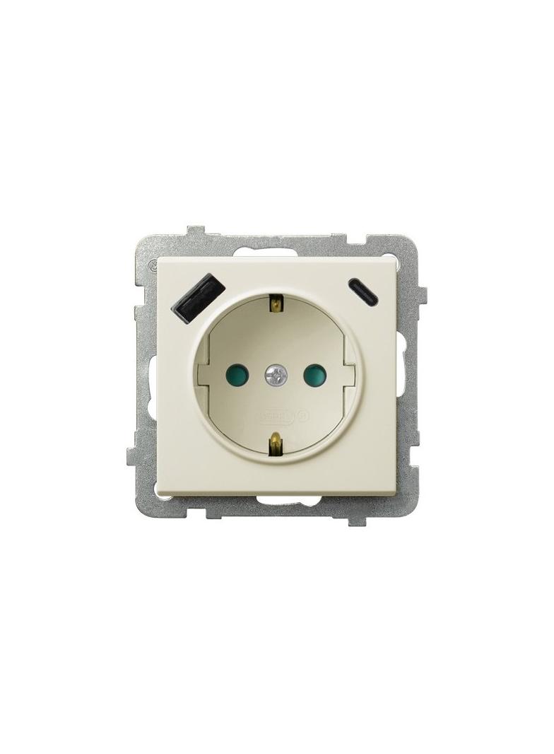 Gniazdo pojedyncze z uziemieniem schuko z ładowarką A+C SONATA ECRU