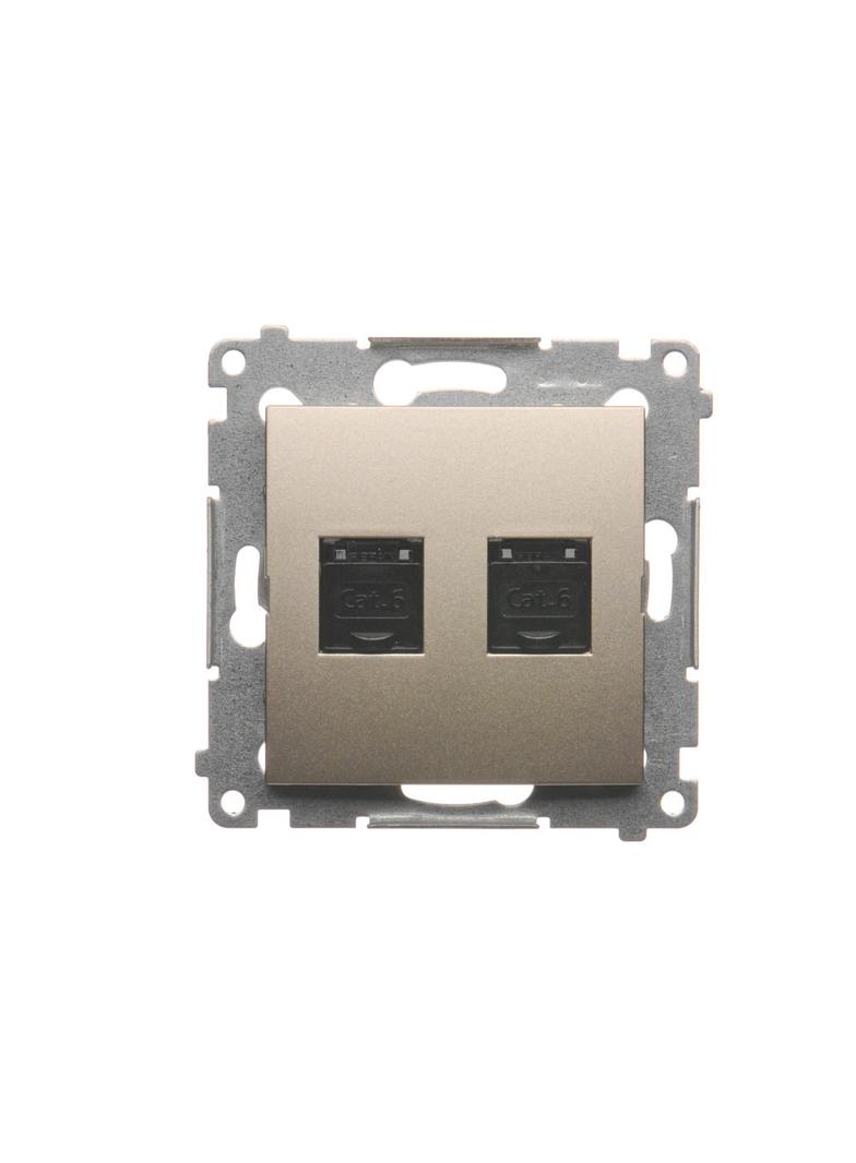 Simon 54 Gniazdo komputerowe podwójne RJ45 kategoria 6 z przesłoną przeciwkurzową złoty mat D62.01/44 KONTAKT