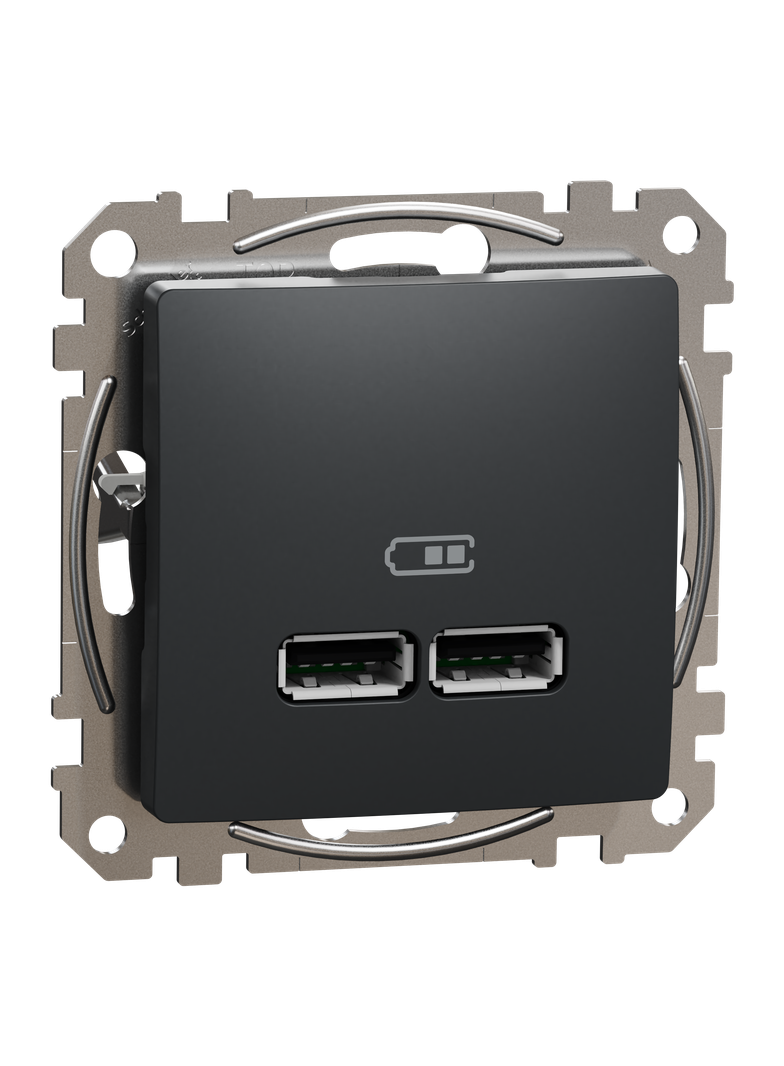 Sedna Design & Elements, gniazdo ładowania USB A+A 2,1A, czarny antracyt