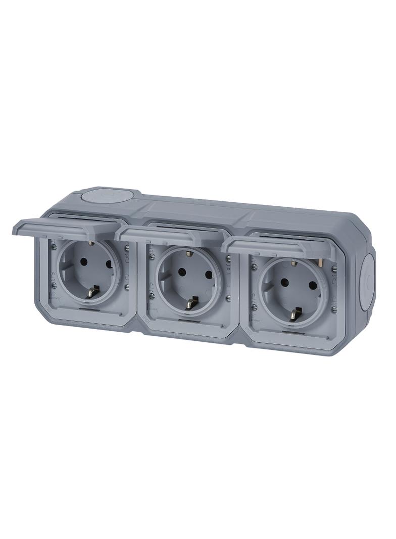 NOWE PLEXO - GNIAZDO SCHUKO 3X2P+Z POZIOME KOMPLET NATYNKOWY 16A-250V SZARE 069743L LEGRAND
