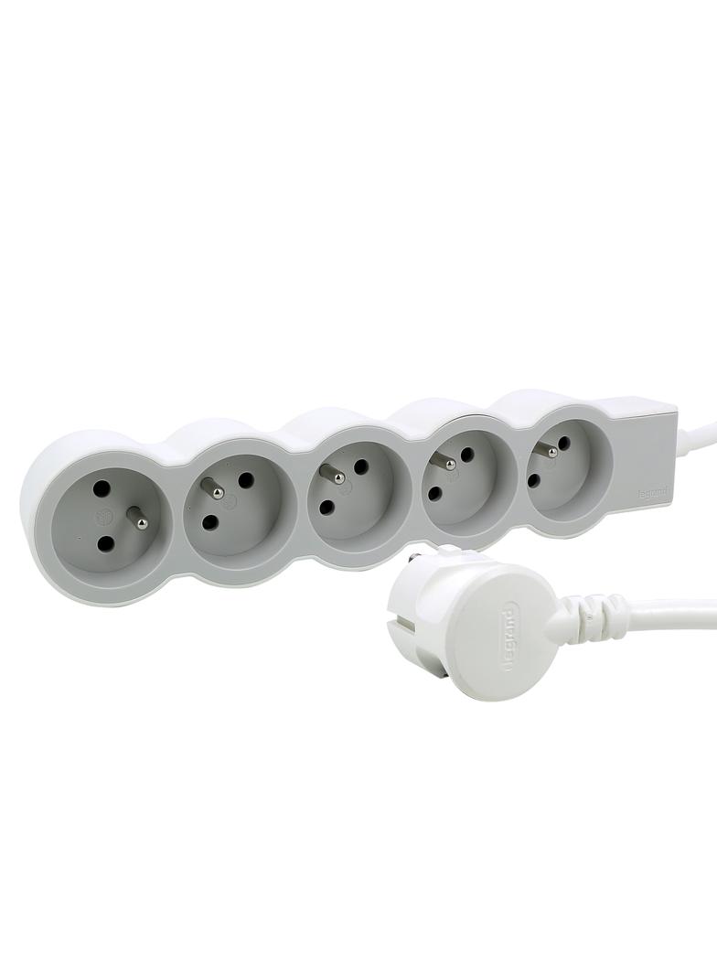PRZEDŁUŻACZ STANDARD 5X2P+Z, Z PRZEWODEM 3.0 METRA 3X1.5 MM2 - BIAŁY/JASNOSZARY, Legrand