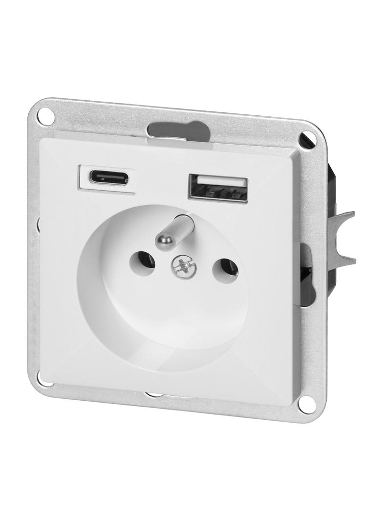 Gniazdo pojedyncze podtynkowe 2P+Z z ładowarką USB A+C Pearl, 16A, 250V, PT-16P/USB, biały