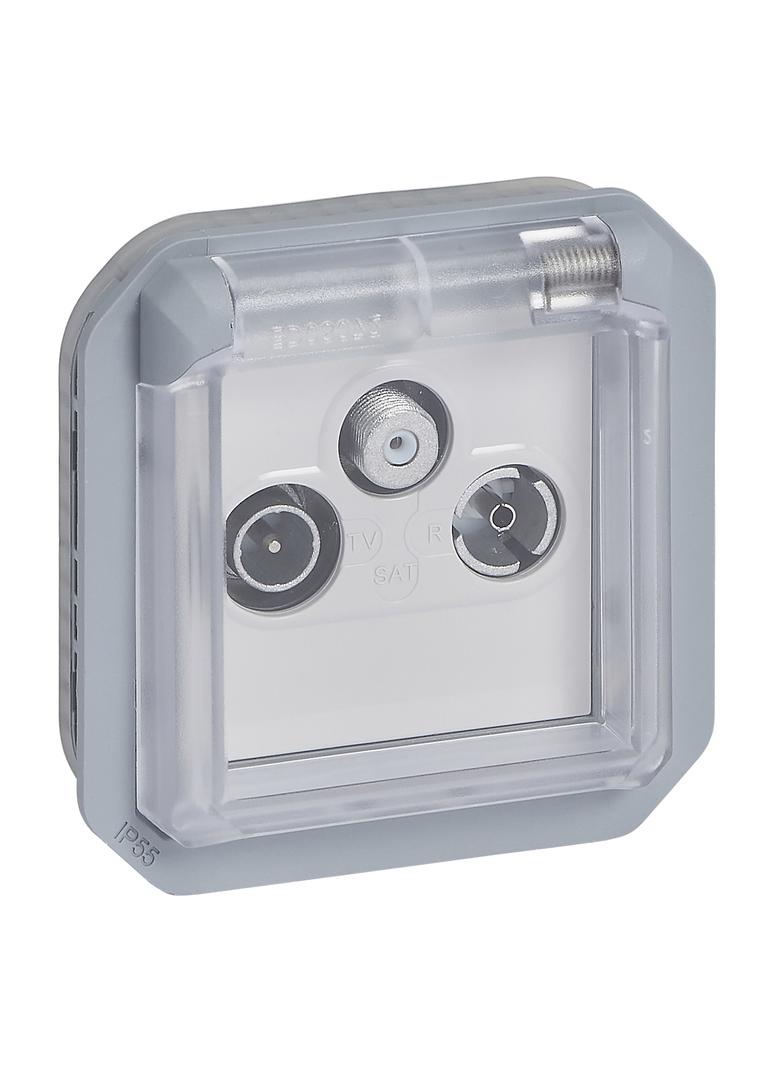 NOWE PLEXO - GNIAZDO TELEWIZYJNE TV - R - SAT KOŃCOWE MECHANIZM SZARE