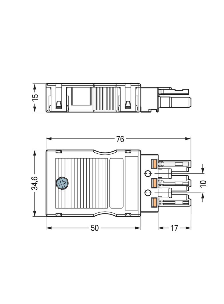 WINSTA gniazdo 3-torowe z obudową odciążającą naciąg czarne