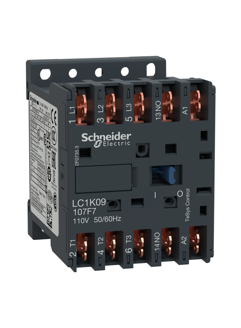 Stycznik mocy, TeSys K, AC3, 9A, 3P, 1NO, cewka 110VAC