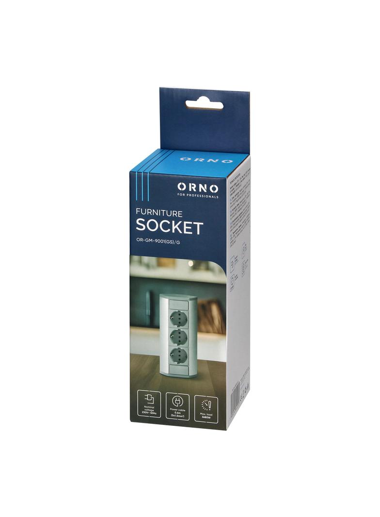 Gniazdo meblowe 3x2P+Z (Schuko), szaro-srebrne OR-GM-9001(GS)/G ORNO