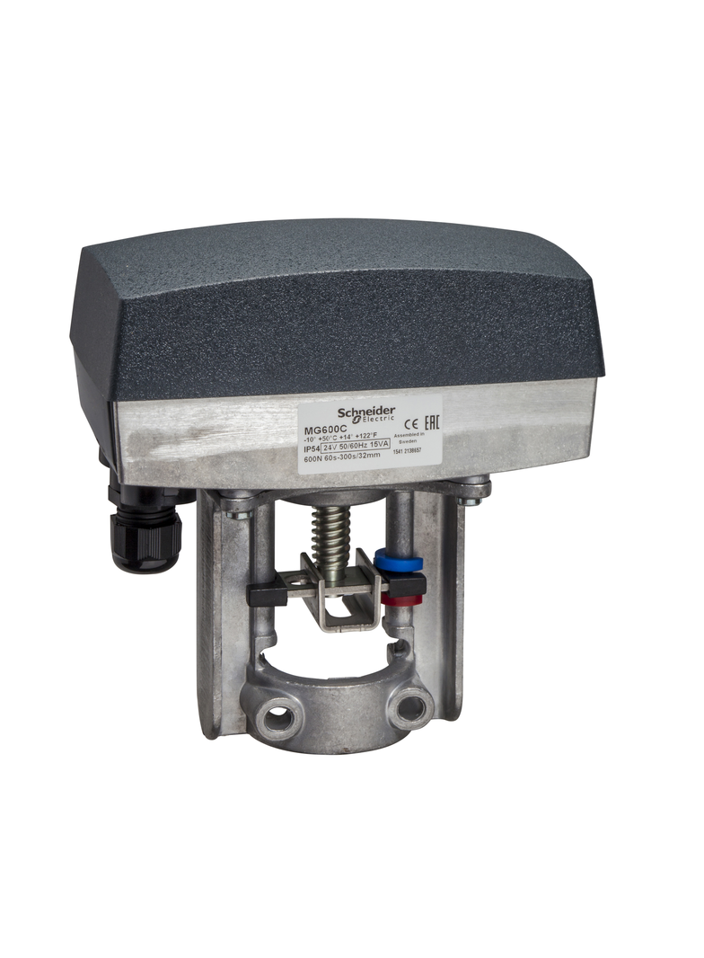 MG600C, siłownik zaworu, 600 N, sterowanie 3-punktowe lub 0-10V, zasilanie 24 VAC, przekaźniki krańc