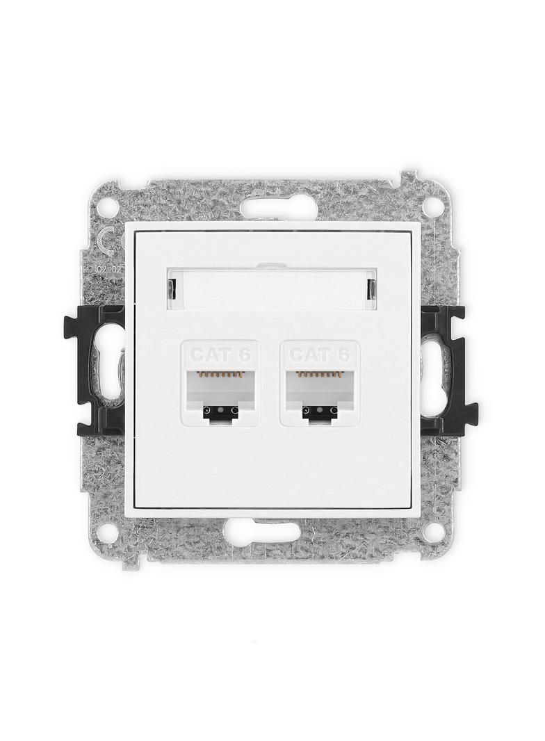 ICON Mechanizm gniazda komputerowego podwójnego 2xRJ45, kat. 6, 8-stykowy biały