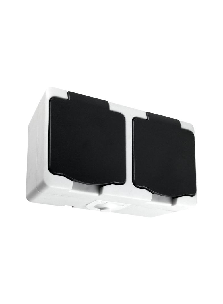 Gniazdo podwójne 2X2P+Z AQUATIC MINI IP54, 16A, 230V AC, Biało-Czarne, 5 sztuk