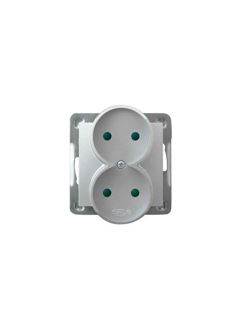 IMPRESJA Gniazdo podwójne z przesłonami torów prądowych, moduł bez ramki - kolor srebro