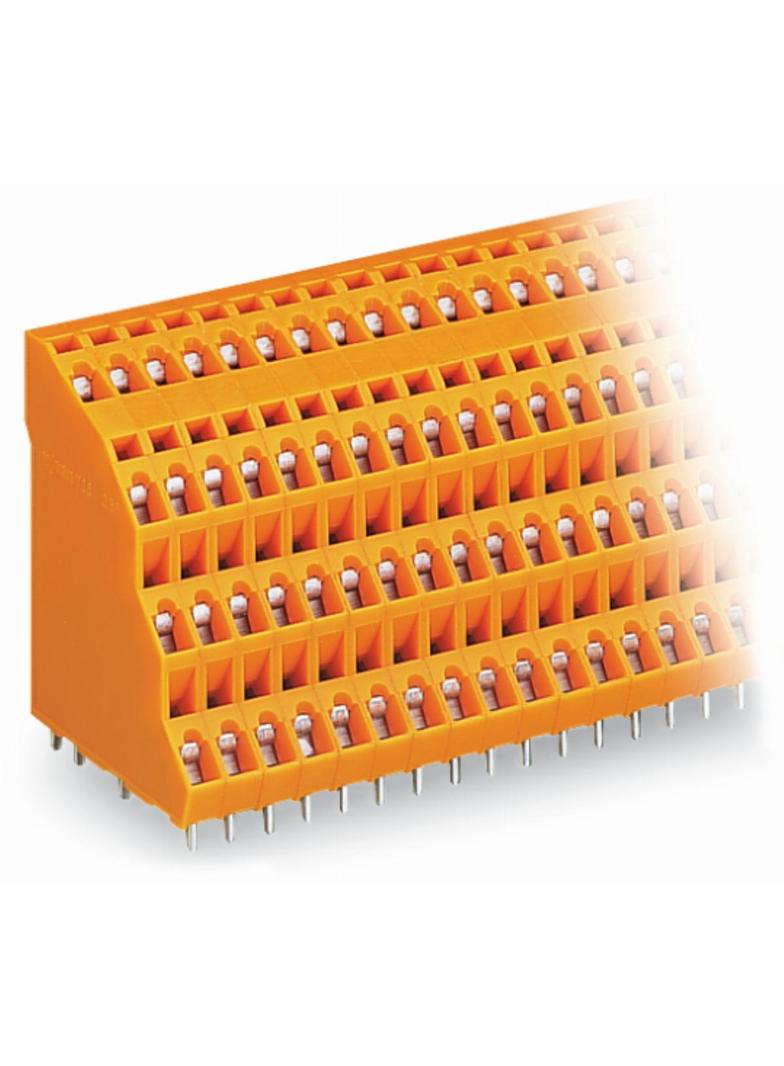 4-piętrowa listwa do pł. drukowanych 4 x 8 bieg. pomarań. raster 5,08 mm