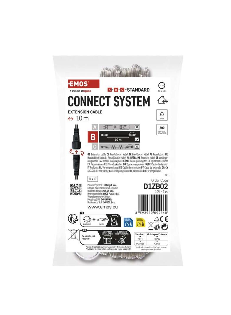 Przedłużacz oświetlenie łączone Standard 10m przeźroczysty IP44 D1ZB02 EMOS